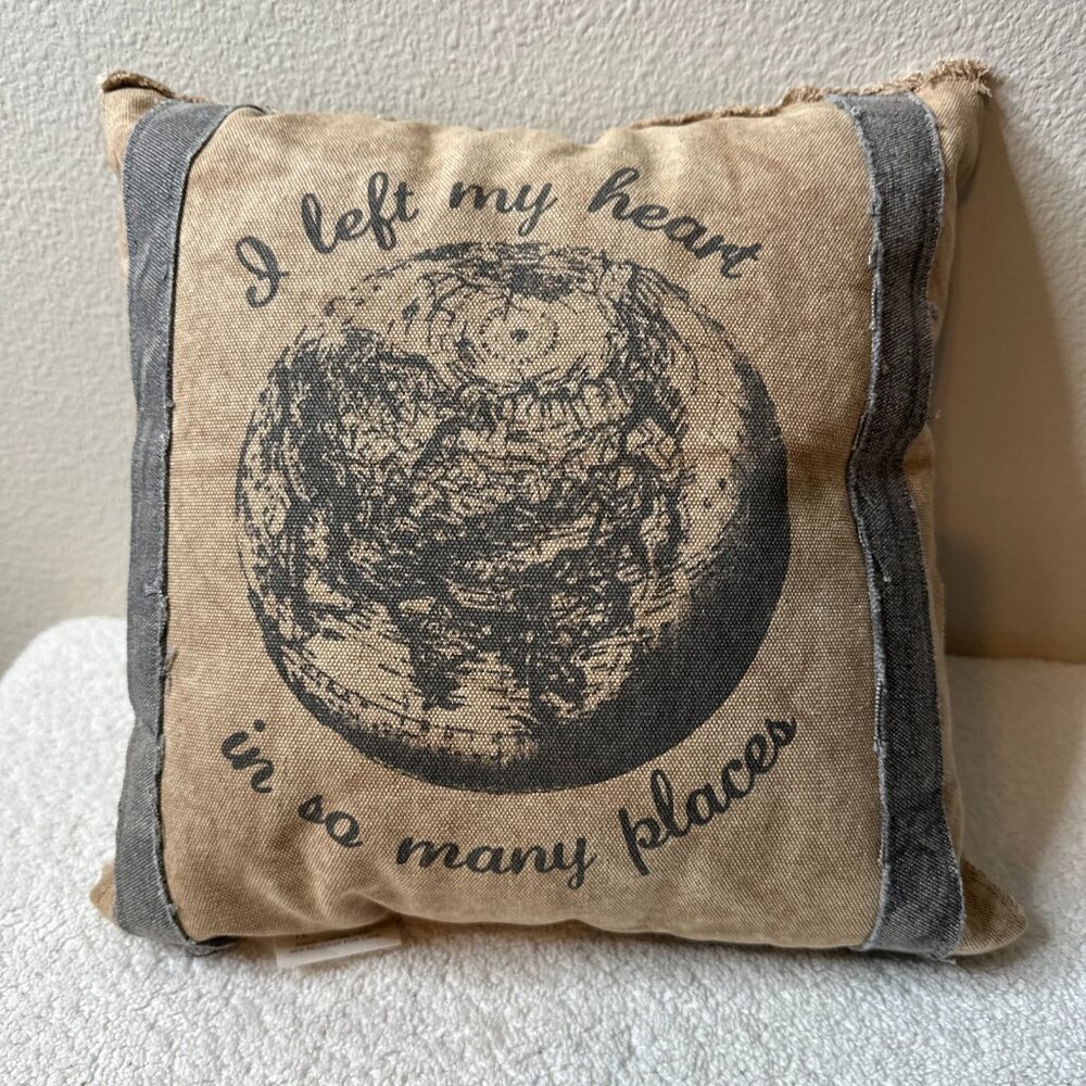 Globe Pillow Traveler Canvas Left My Heart In So Many Places Primitives By Kathy